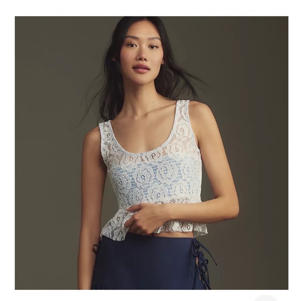Maeve Anthropologie White Floral Lace Peplum Crop Top Tank OB2006426 Size S